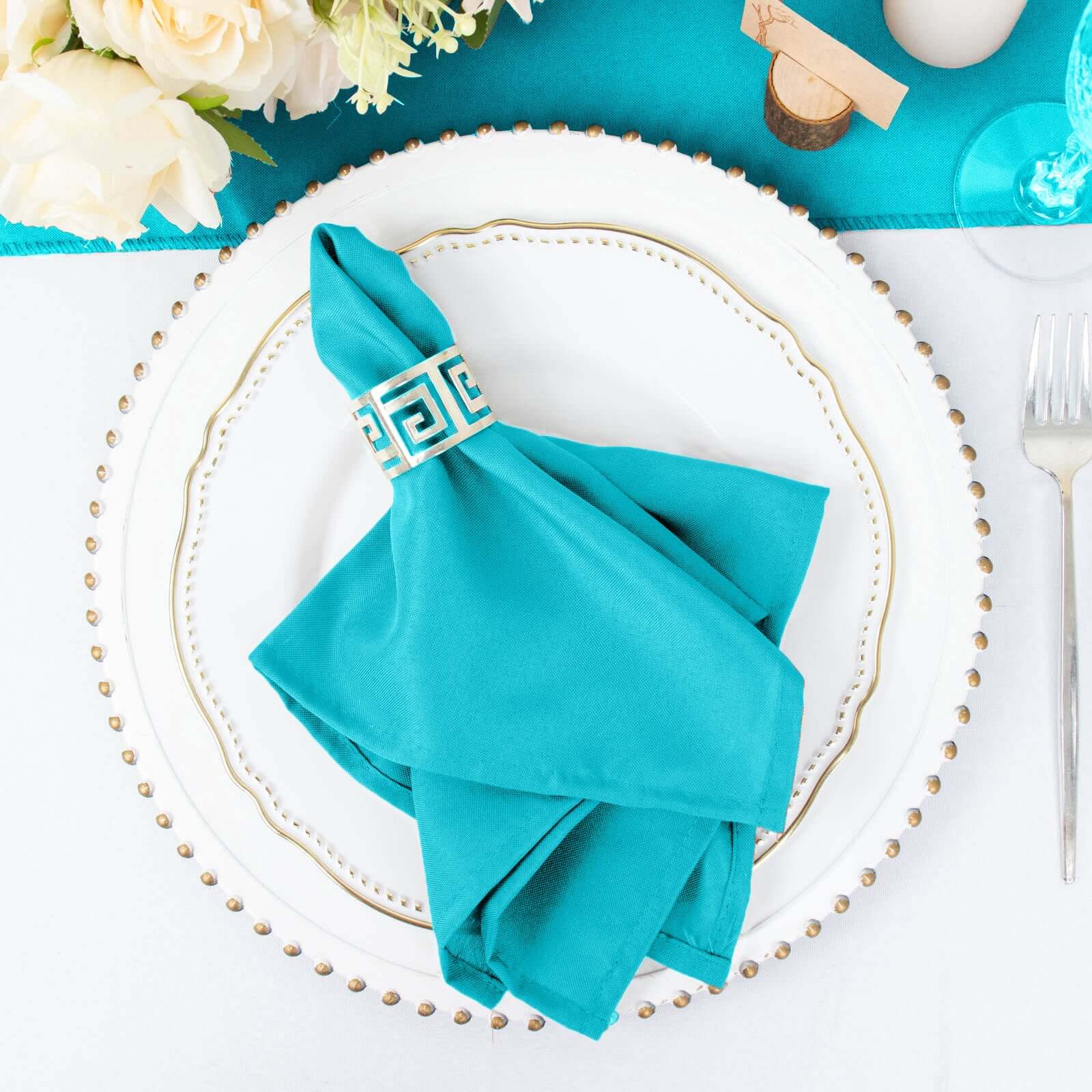 Set of 5 Turquoise 17x17 Polyester Dinner Napkins - Durable & Anti - Wrinkle