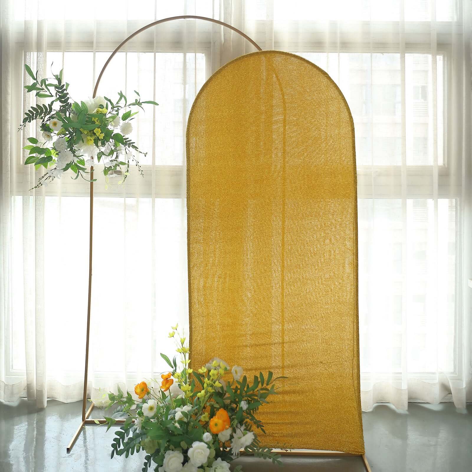 6ft Gold Shimmer Tinsel Spandex Cover for Round Top Wedding Arch - Ideal Choice!