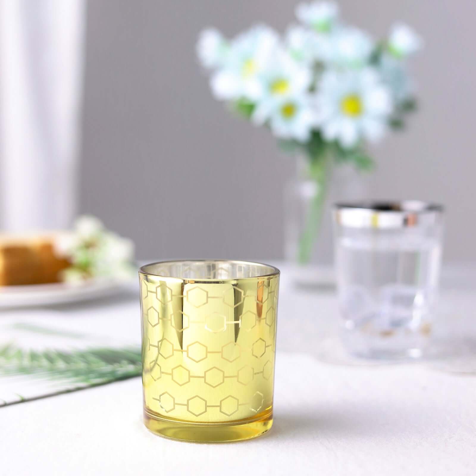 Hot Sale! 6-Piece Set of Gold Mercury Glass Votive Candle Holders with Honeycomb Design
