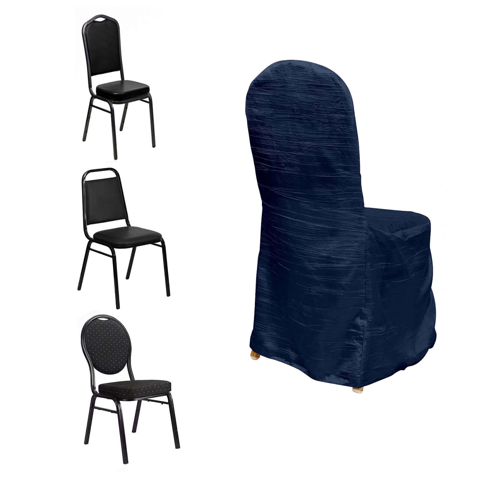 Navy Blue Reusable Crinkle Crushed Taffeta Slipcover for Banquet Chairs - Great Value!