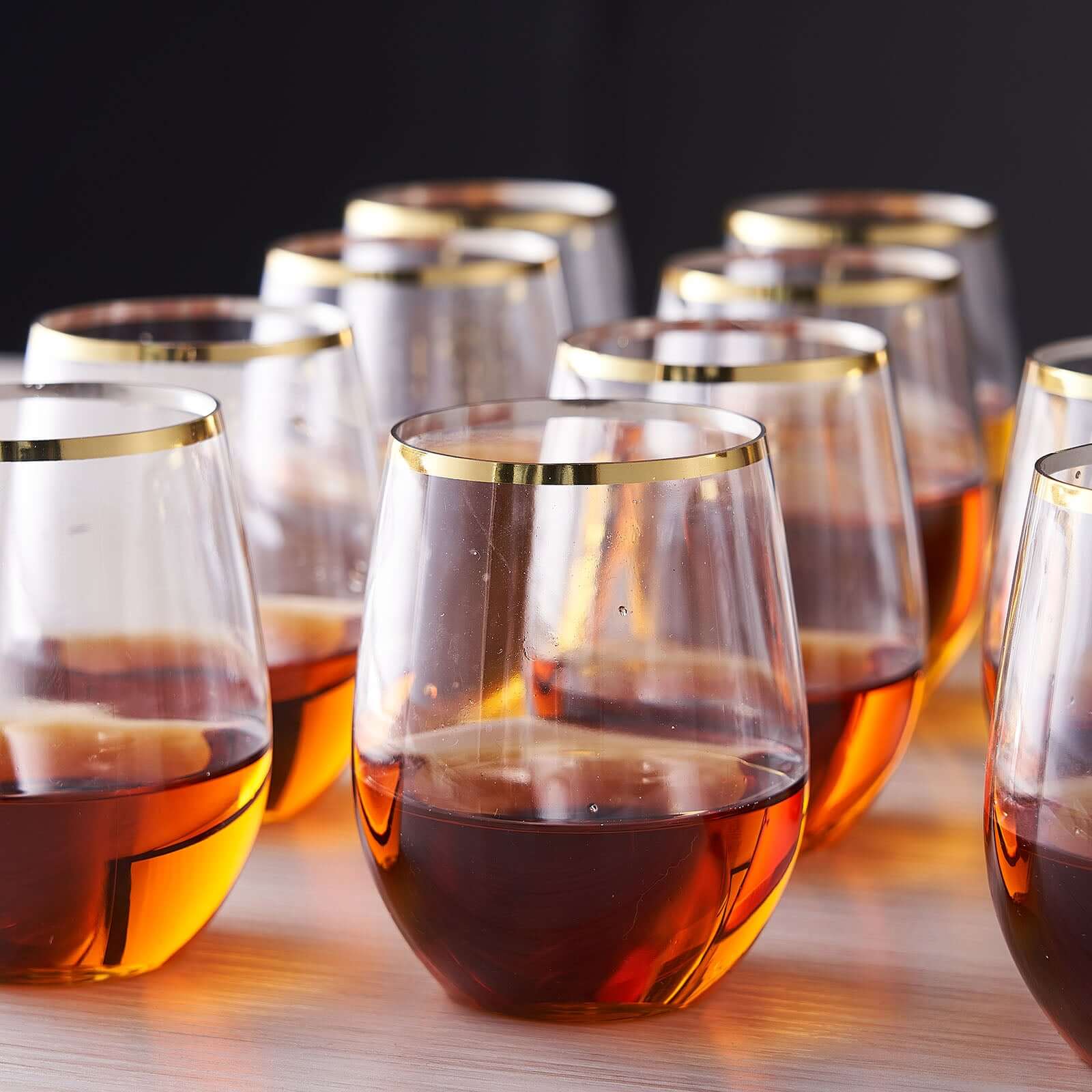 12-Pack Reusable 12oz Clear Plastic Wine Tumblers with Gold Rim - Ideal for Events