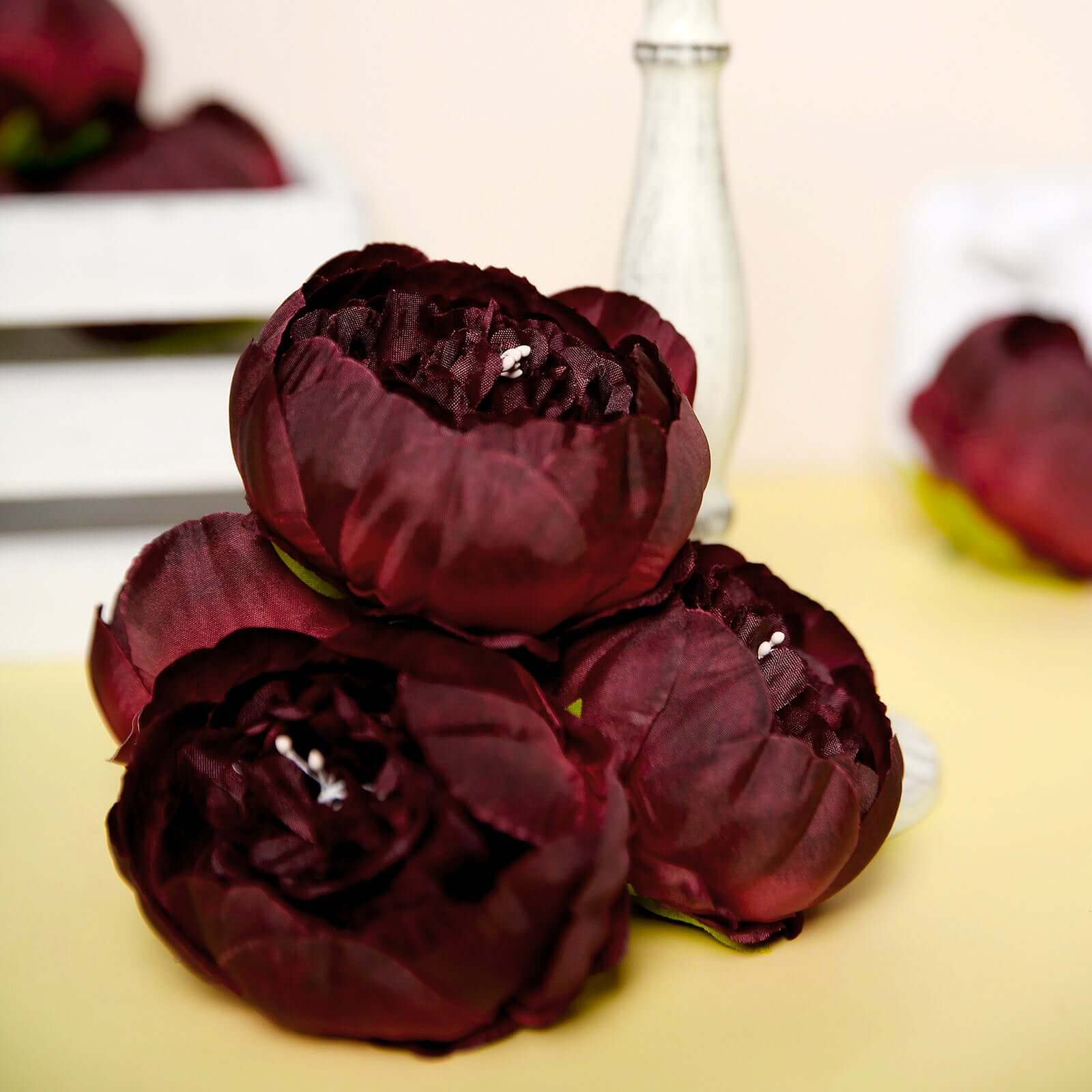 Hot Sale! 10-Pack Burgundy Artificial Peony Flower Heads for DIY Craft, Event Styling & Floral Arrangements