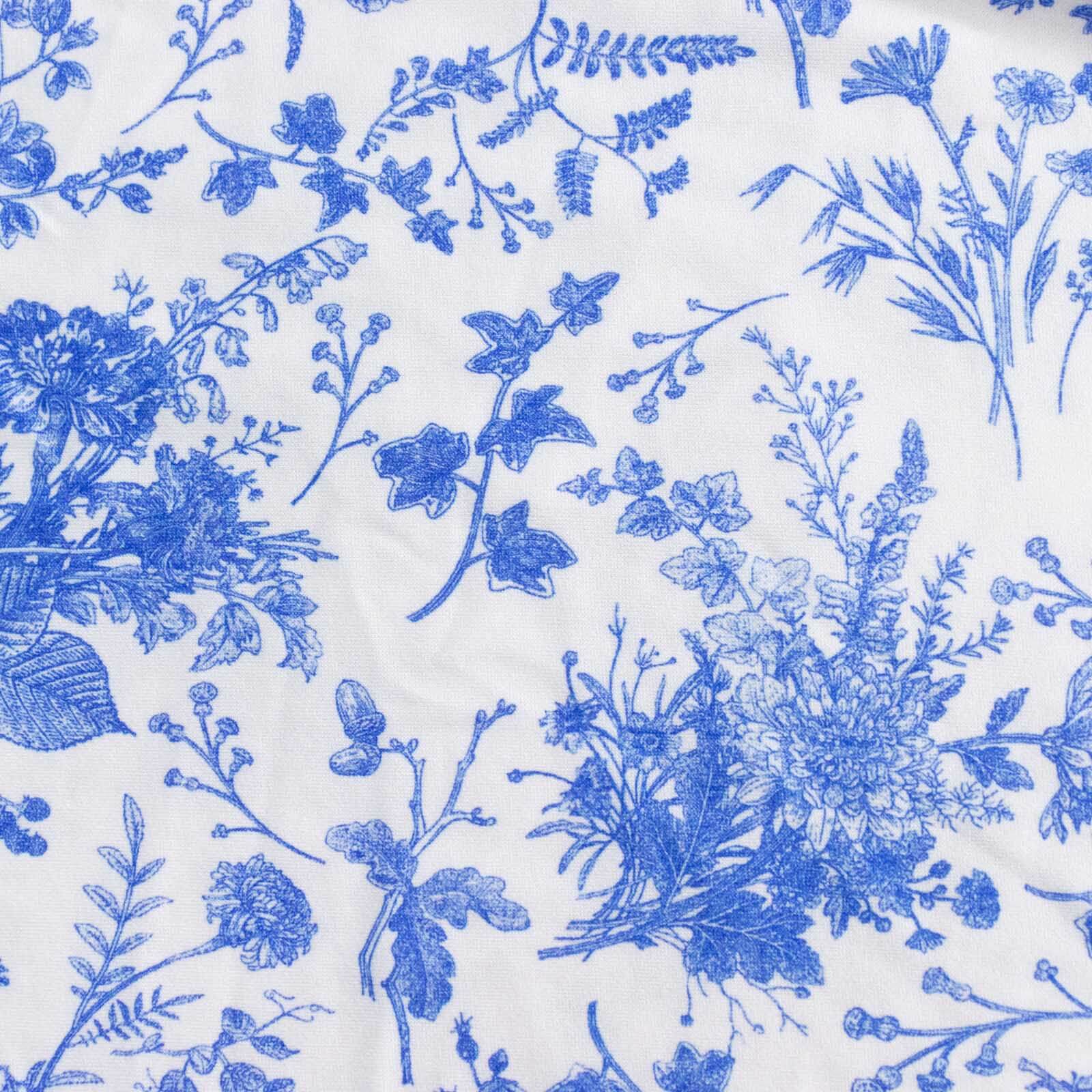 5-Piece Set of Stretchable White and Blue French Toile Floral Spandex Cylinder Pedestal Stand Covers, 160 GSM
