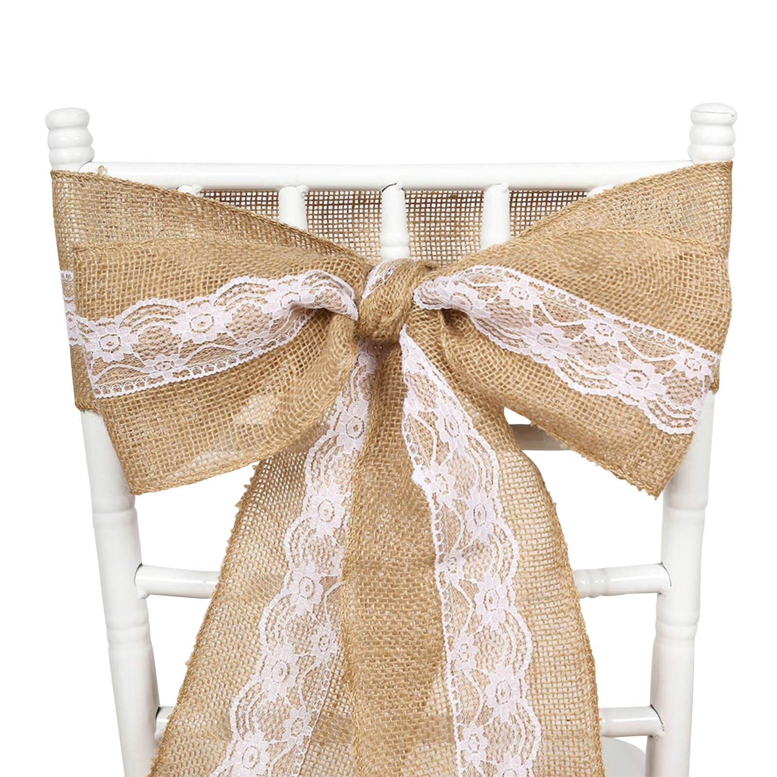 Hot Sale! Natural Burlap & Lace Chair Sash for Weddings & Gatherings