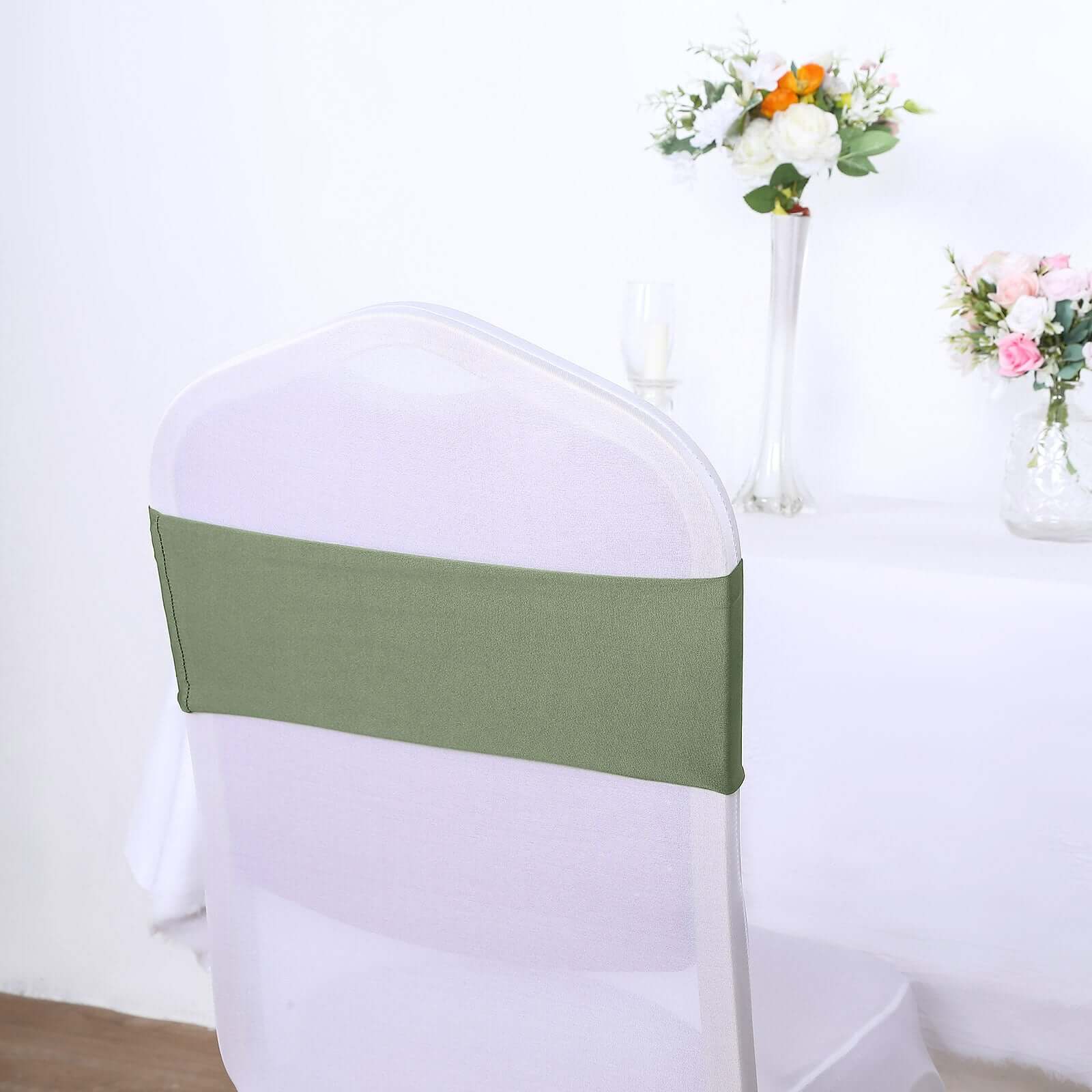 5-Pack Heavy Duty Stretch Spandex Chair Sashes in Dusty Sage Green - Ideal for Events