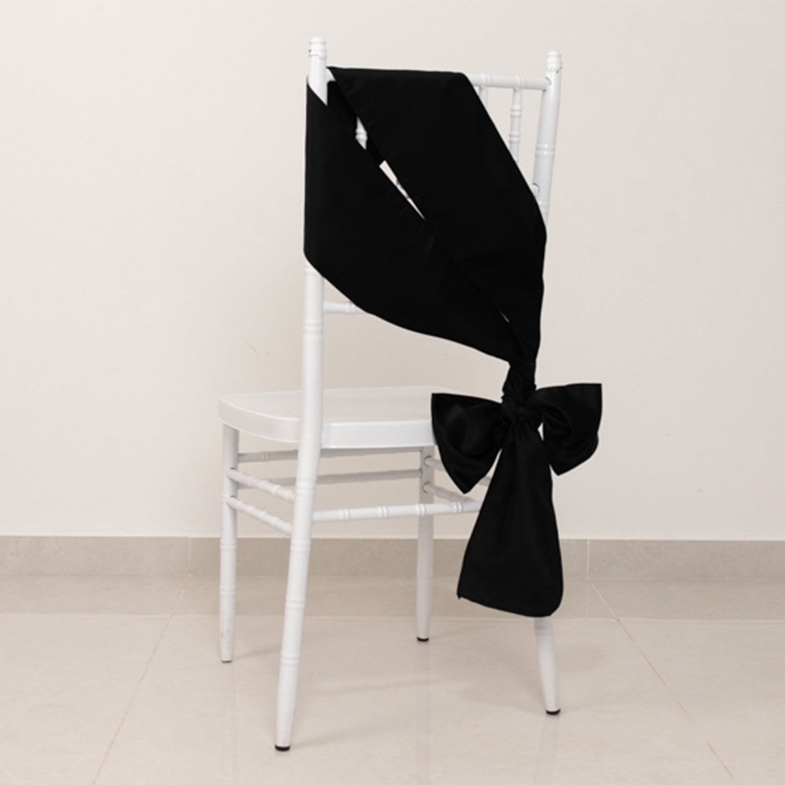 5-Pack Black Lamour Satin 6x106 Chair Sashes - Stylish & Reusable Wedding Decor