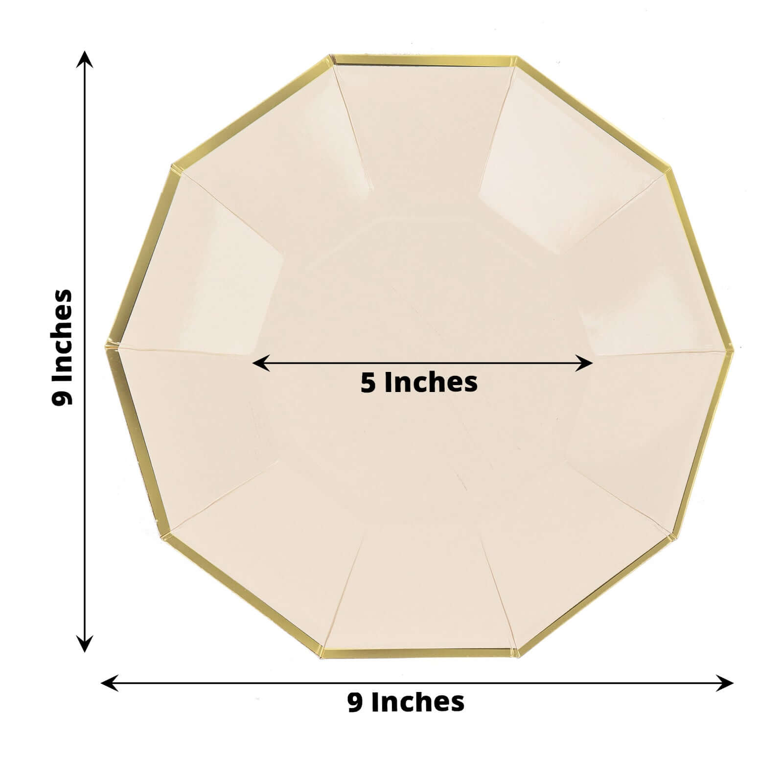 25-Piece Set of 9-Inch Beige Disposable Dinner Plates with Gold Foil Rim for Modern Weddings and Events
