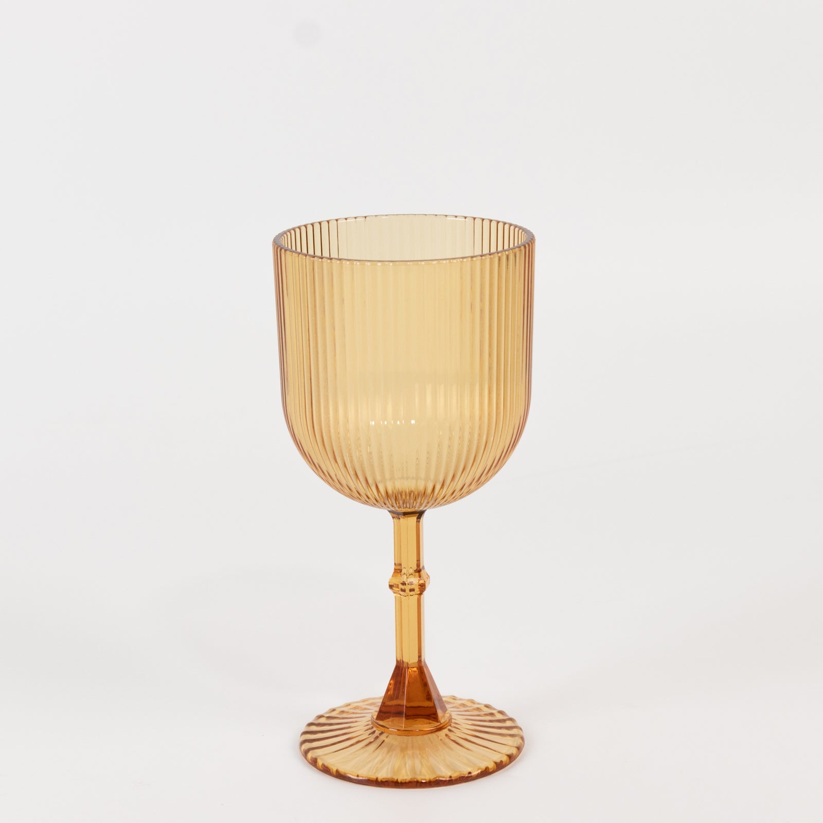 12-Pack Reusable 9oz Amber Gold Vintage Ribbed Plastic Wine Goblets - Shatterproof Glassware