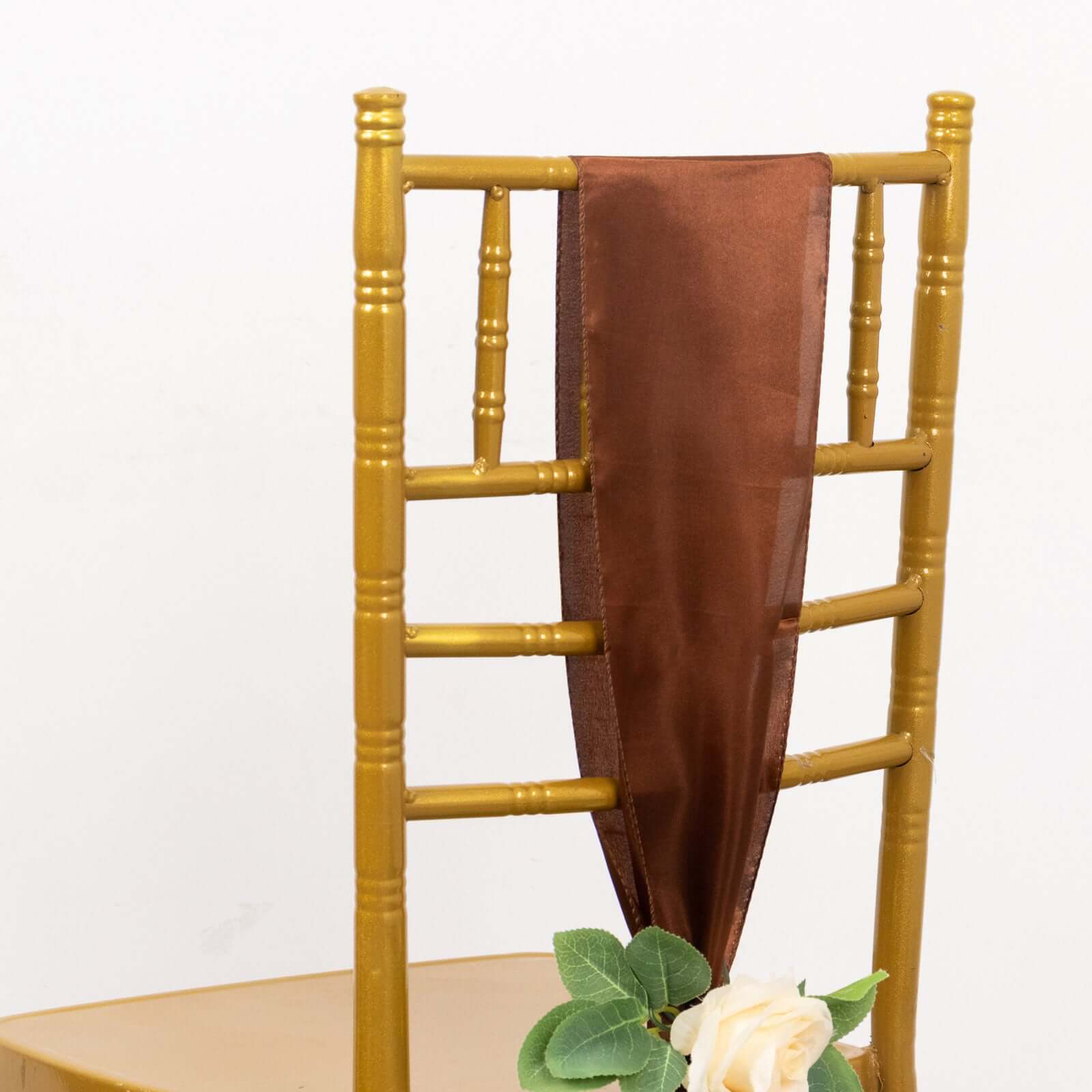 Hot Sale! 5-Piece Set of Cinnamon Brown Satin Chair Sashes with Shiny Finish (6x106)