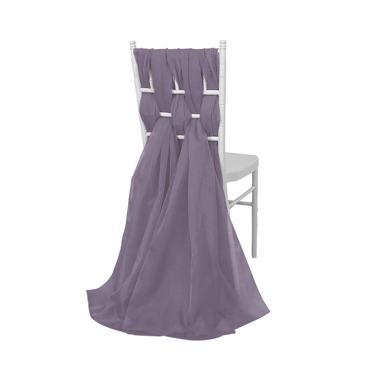 5-Piece Set of Premium Violet Amethyst Chiffon Chair Sashes - Soft, Lightweight Designer Bows 22x78