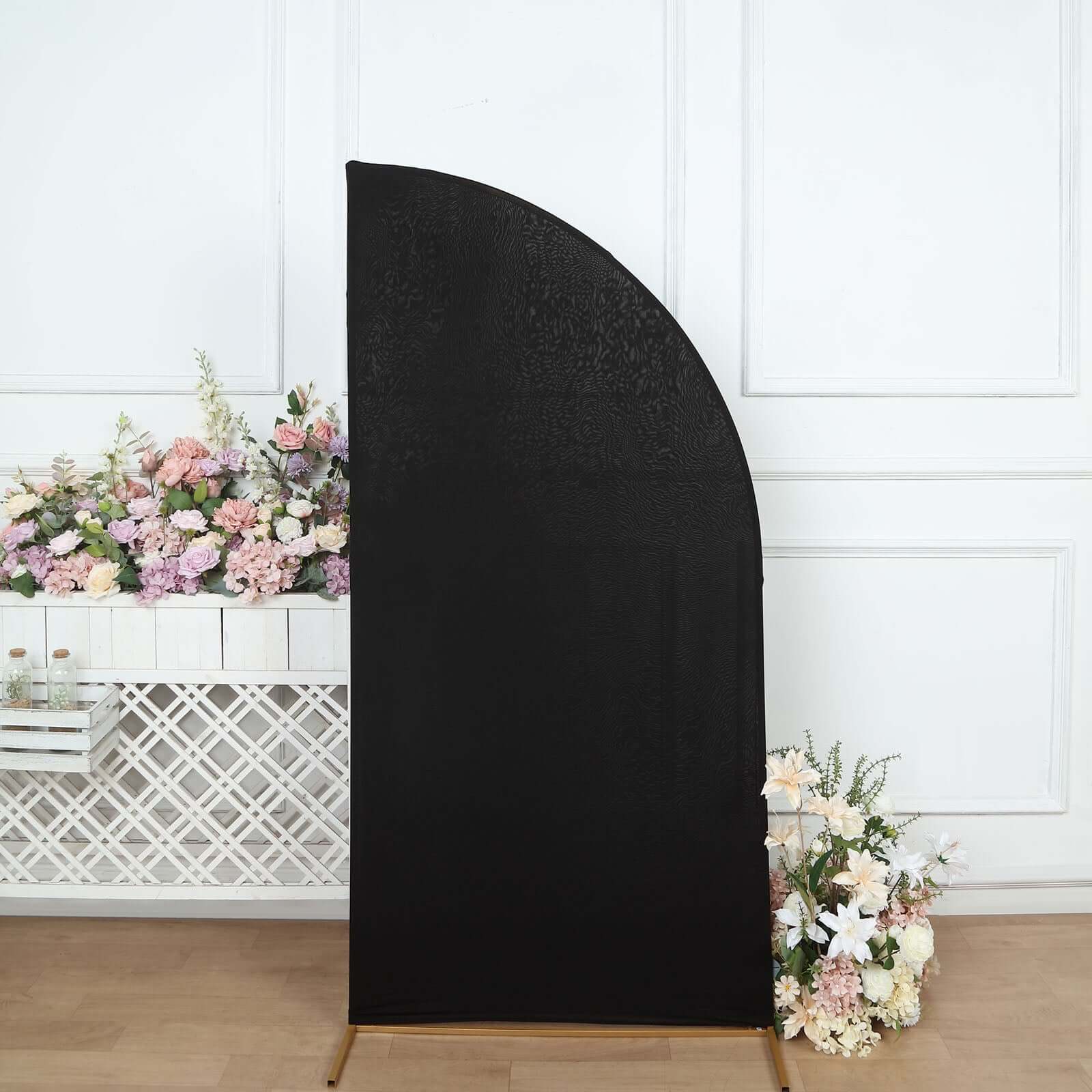 Hot Sale! Custom-Fitted 6ft Matte Black Spandex Half Moon Chiara Wedding Arch Backdrop Stand Cover