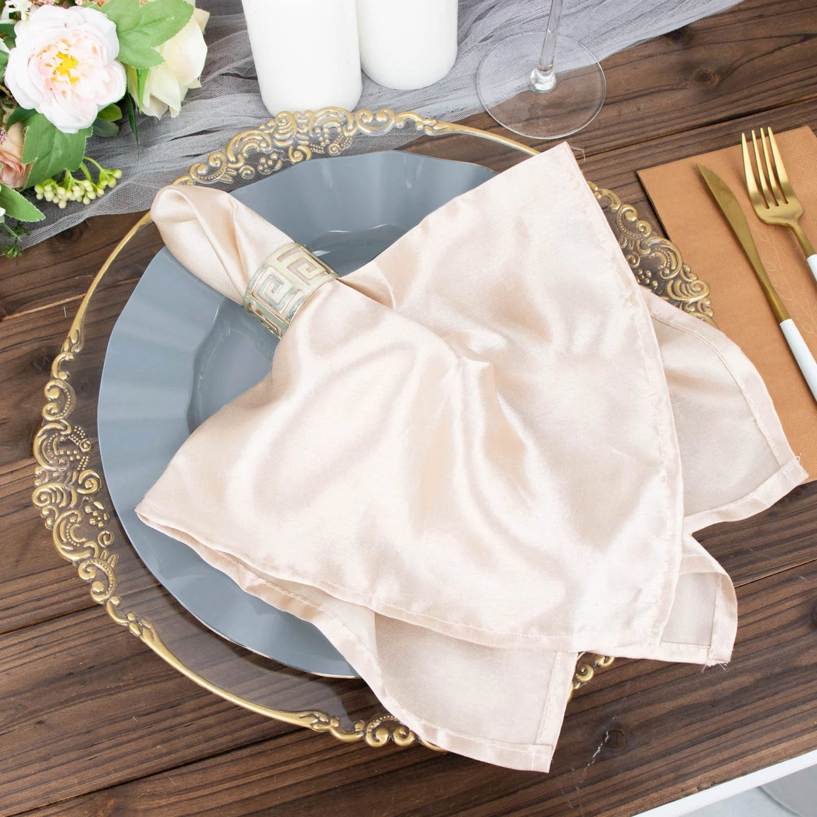 10-Pack Sturdy Disposable 11" Round Dusty Blue Dinner Plates with Gold Ruffled Edging