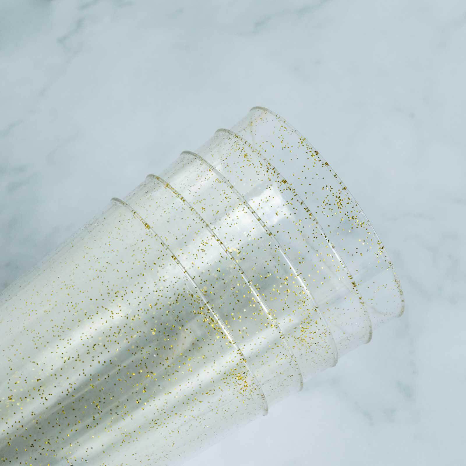 12-Piece Set of Durable Disposable 17oz Clear Plastic Party Cups with Gold Glitter