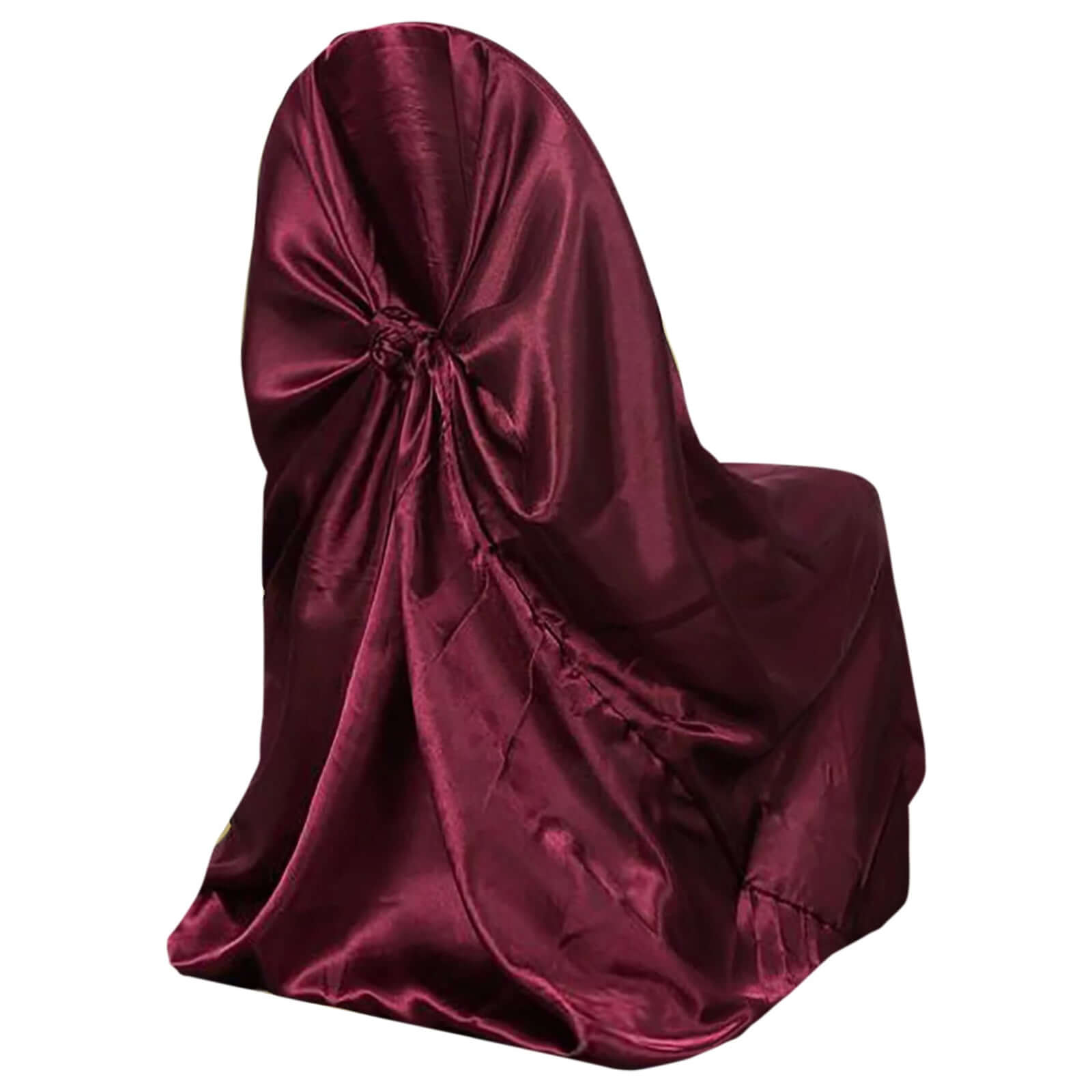 Burgundy Satin Self-Tie Chair Cover - Universal Design for Folding, Dining & Banquet Chairs