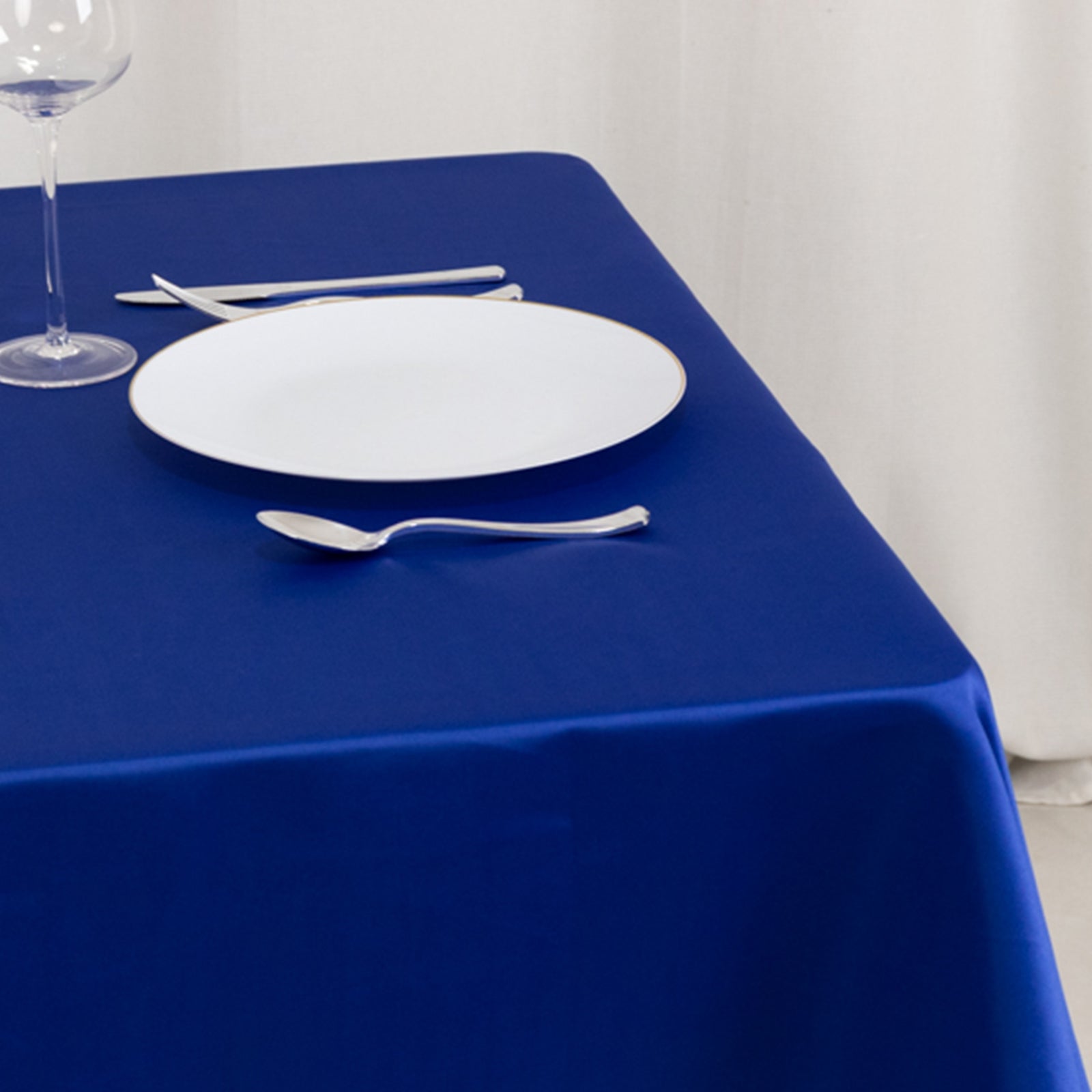 Royal Blue Lamour Satin Square Table Overlay - 54x54, Durable & Silk-Like Table Cover