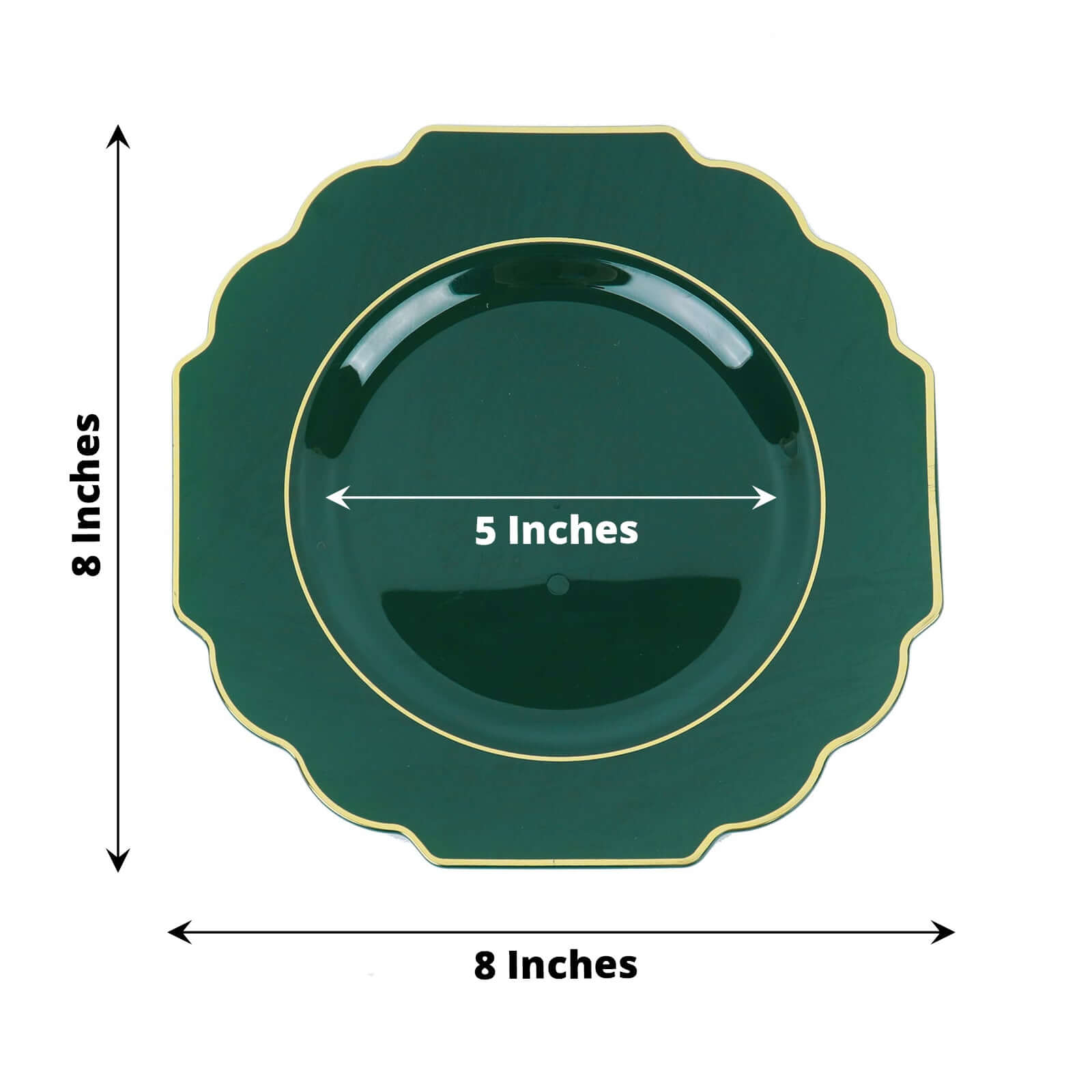 10-Piece Set of 8.5-Inch Hunter Emerald Green Hard Plastic Disposable Salad Plates with Gold Rim