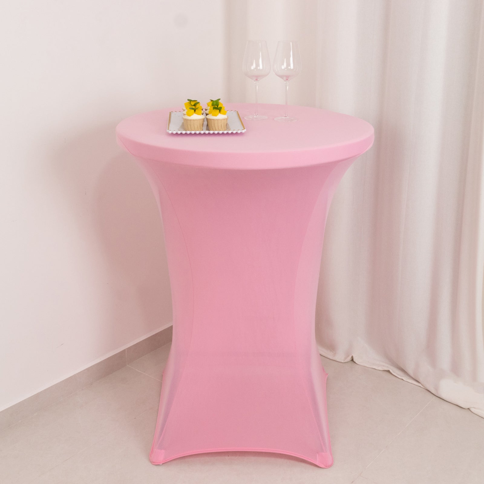 Pink Spandex Stretch Fitted Cocktail Table Cover - Easy Maintenance for 24-32