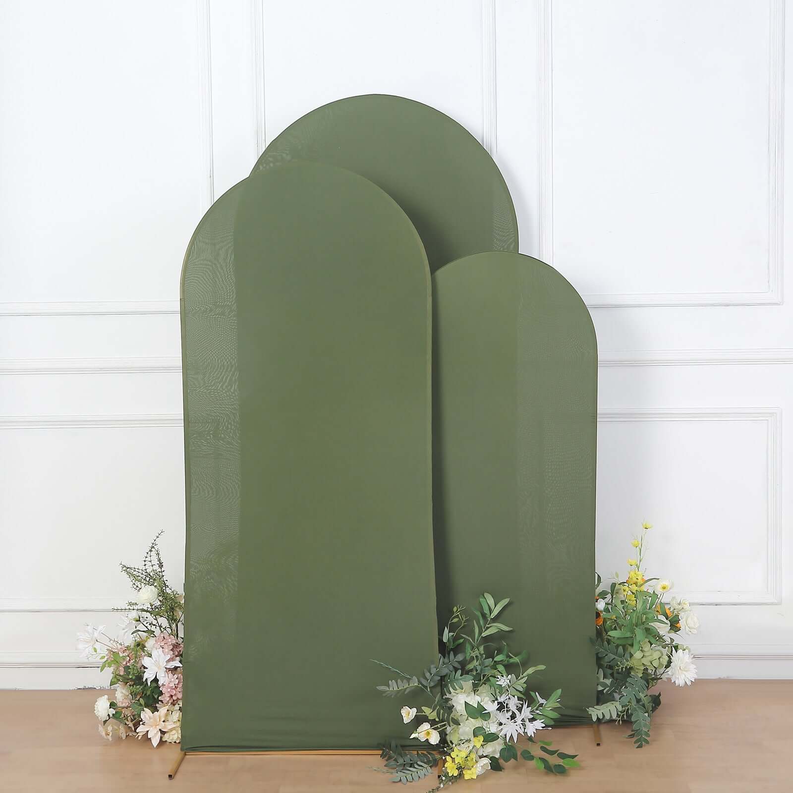 3-Piece Set of Matte Olive Green Spandex Fitted Covers for Round Top Chiara Wedding Arch - 5ft, 6ft, 7ft