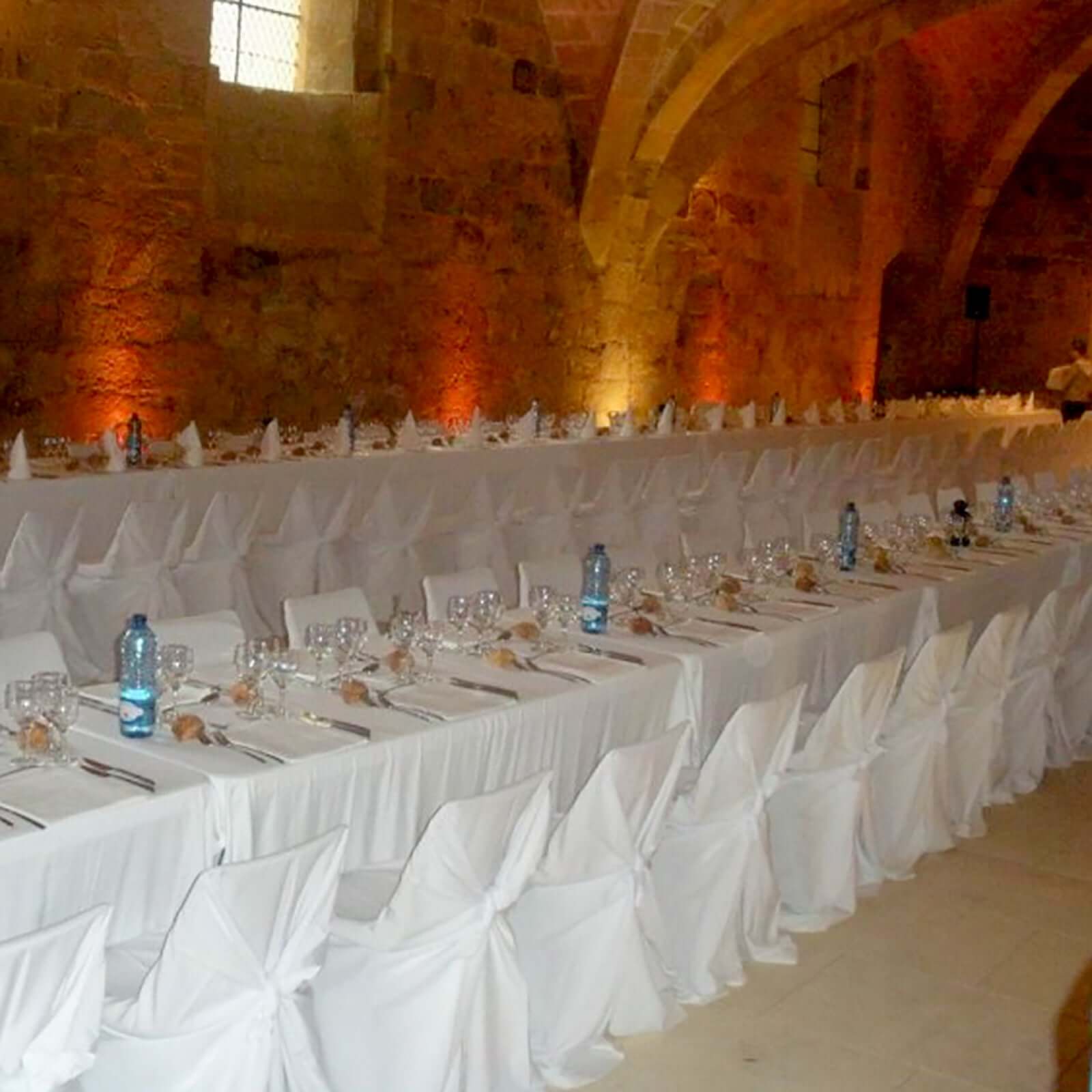 White Polyester Self-Tie Chair Cover - Universal Slip-On for Folding, Dining & Banquet Chairs