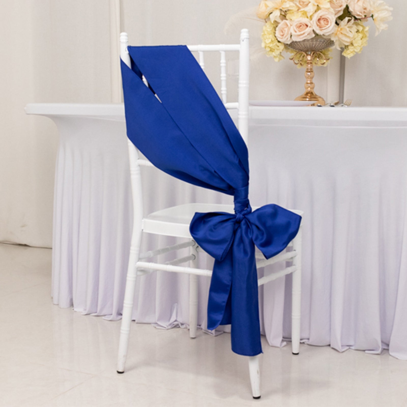 Get 5-Pack Royal Blue Lamour Satin Chair Sashes (6x106) - Stylish Reusable Decor