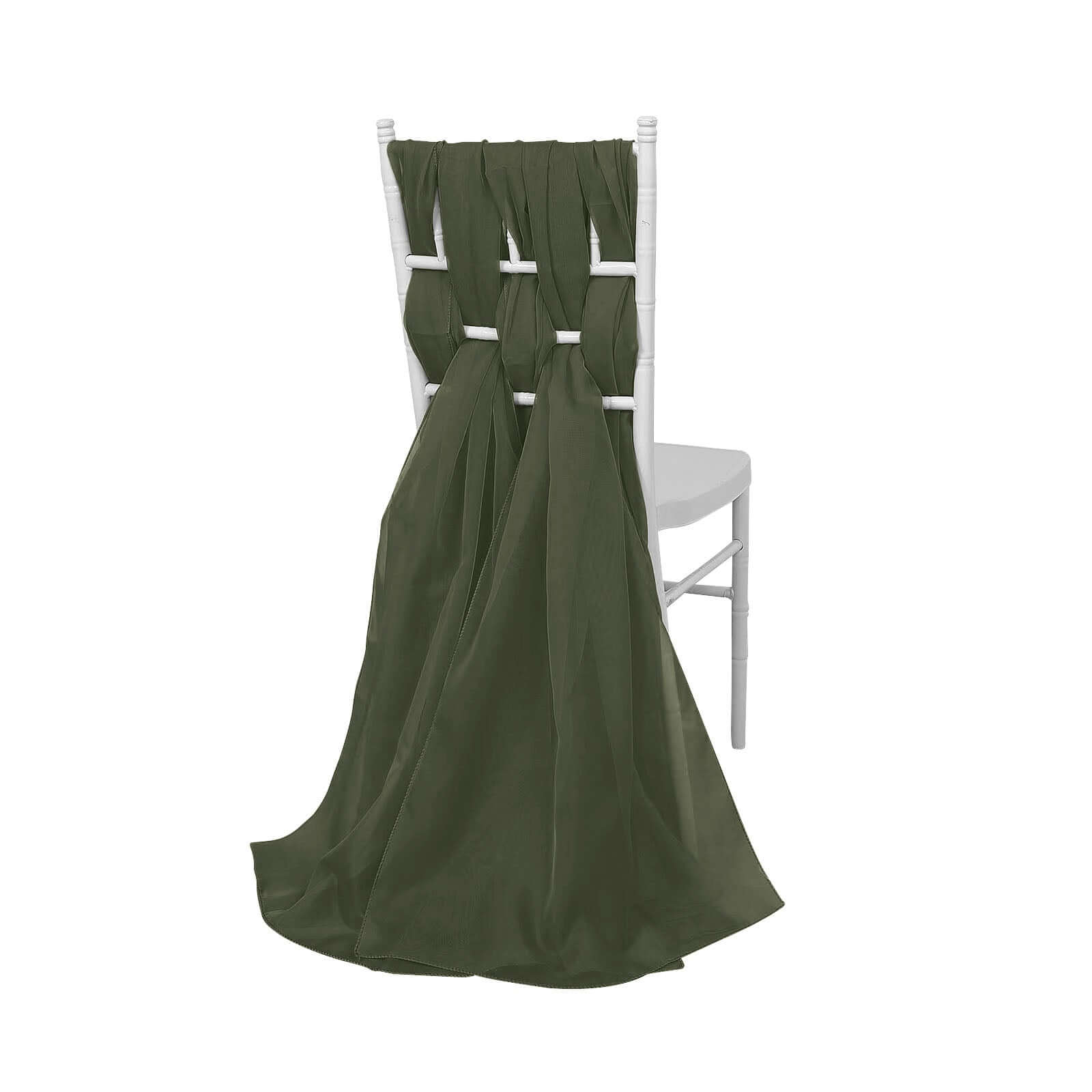 5-Pack Olive Green Premium Chiffon Chair Sashes - Soft, Lightweight Designer Bows