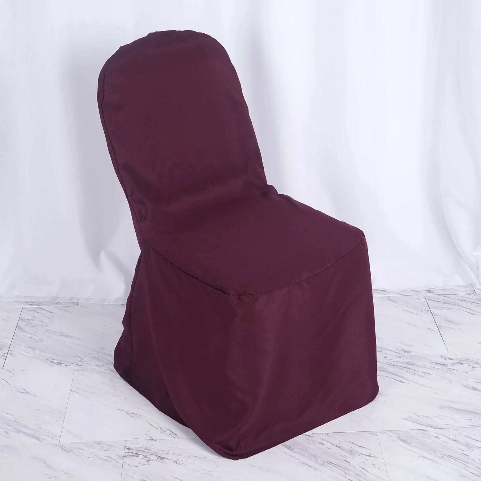 10-Pack Burgundy Polyester Chair Covers for Banquet Chairs - Stain-Resistant & Reusable