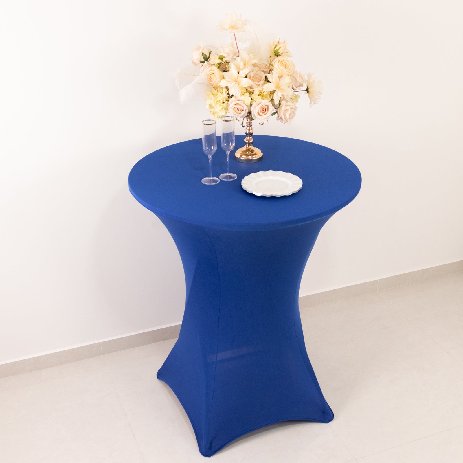 Royal Blue Spandex Stretch Fitted Cocktail Table Cover - Easy to Maintain, Ideal for 33-36