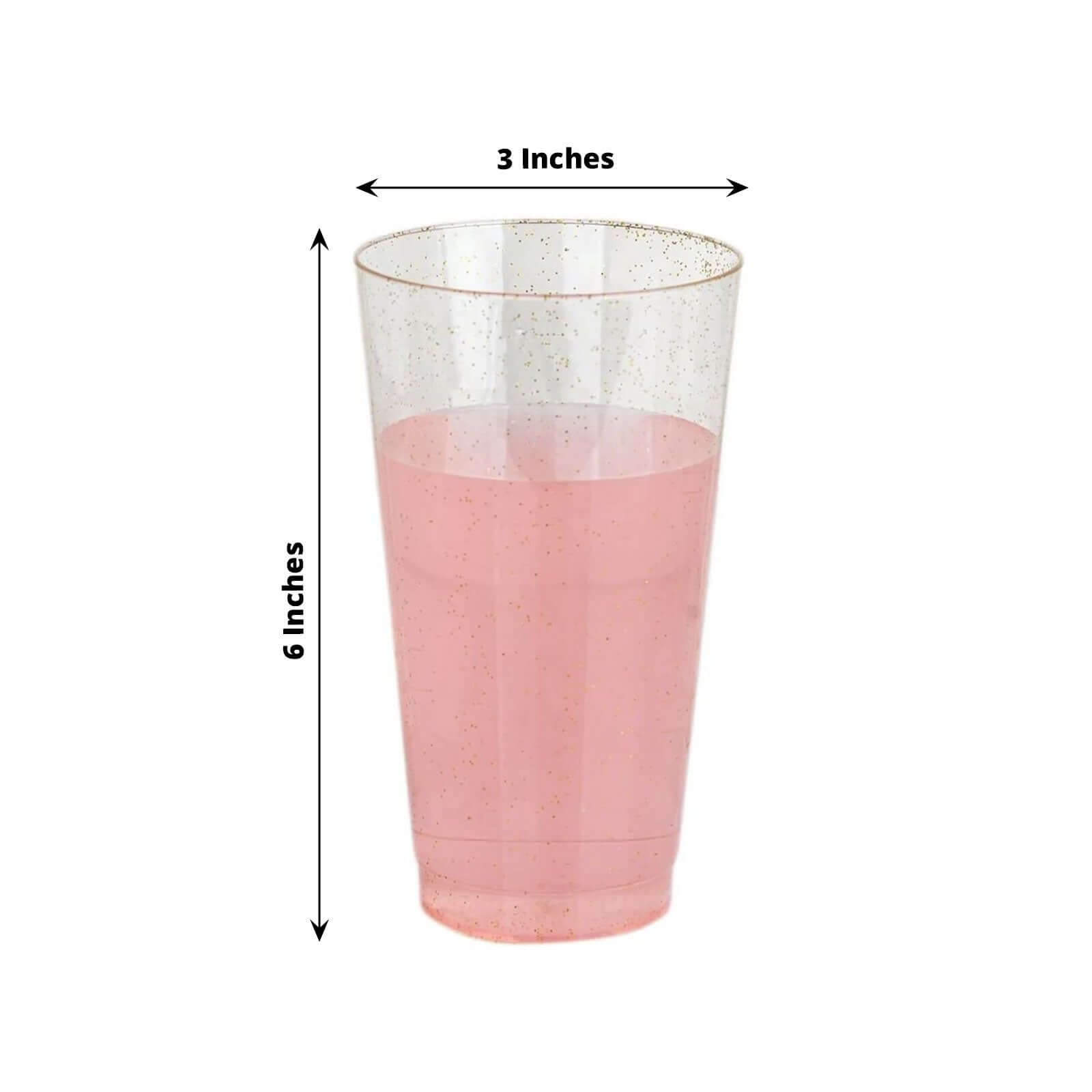12-Piece Set of Durable Disposable 17oz Clear Plastic Party Cups with Gold Glitter