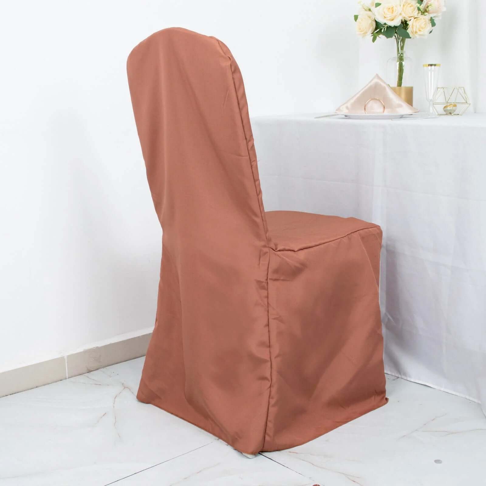 Hot Sale! 10-Pack Terracotta (Rust) Polyester Stain-Resistant Reusable Chair Covers for Banquets