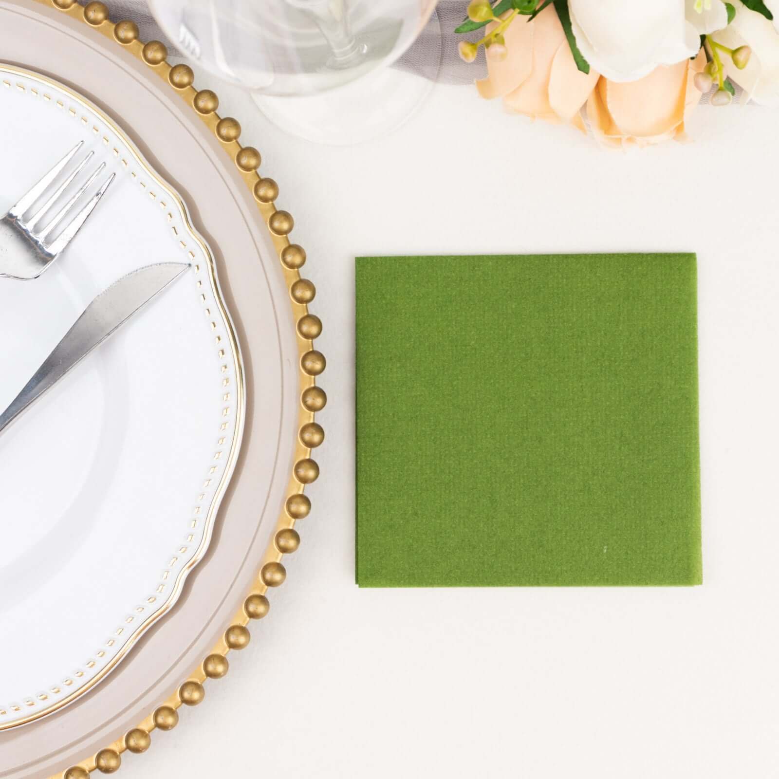 Great Deal! 20-Pack 5x5 Olive Green Airlaid Cocktail Napkins with Linen-Like Feel and High Absorbency