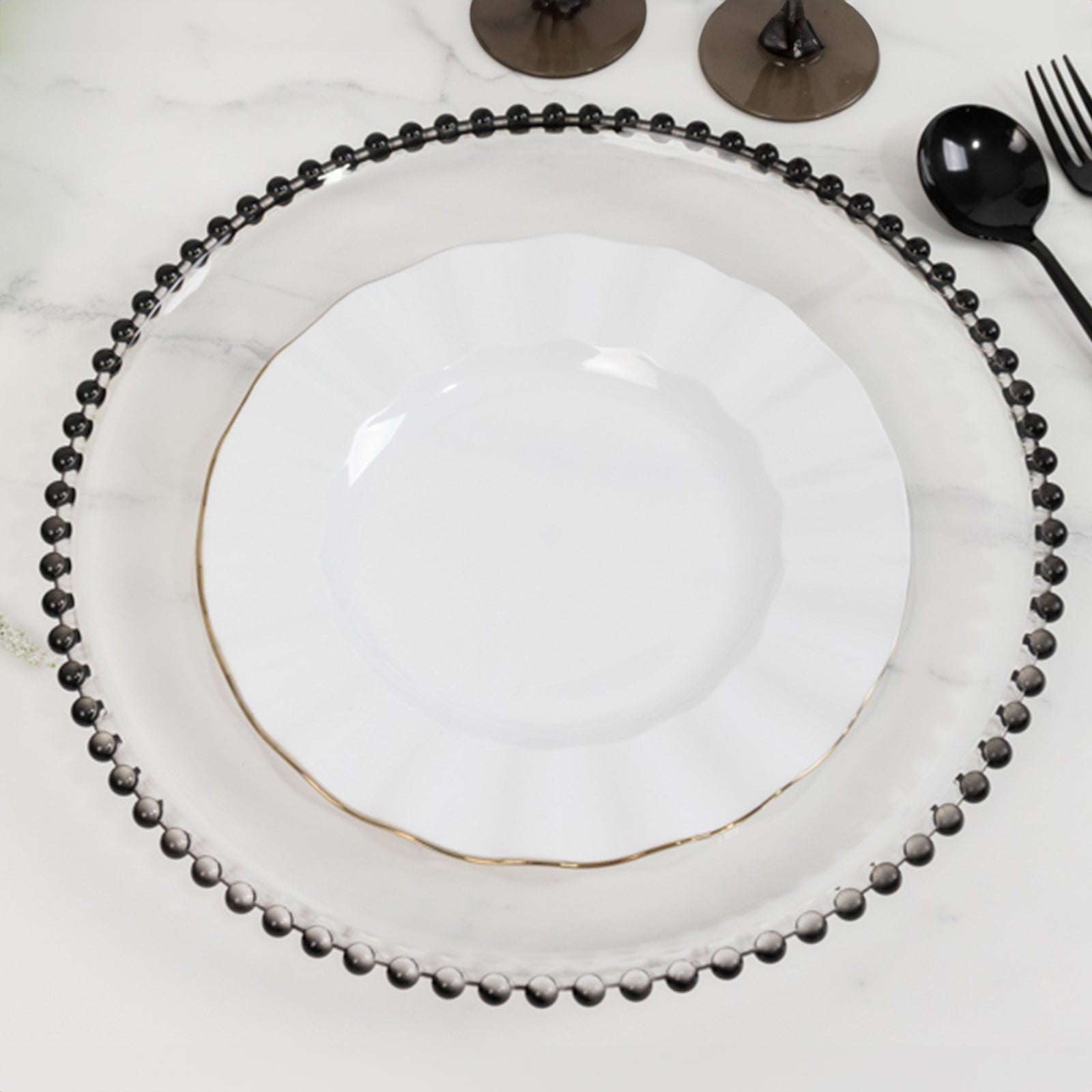 Hot Deal! 6-Pack 13-Inch Clear Acrylic Round Charger Plates with Black Beaded Rim for Dinner Parties