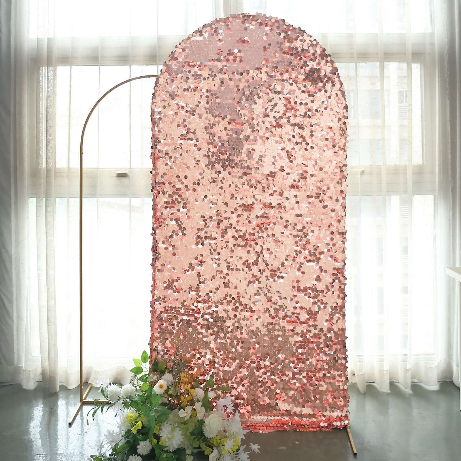 Hot Sale! 7ft Double-Sided Sparkly Rose Gold Payette Sequin Cover for Round Top Wedding Arch