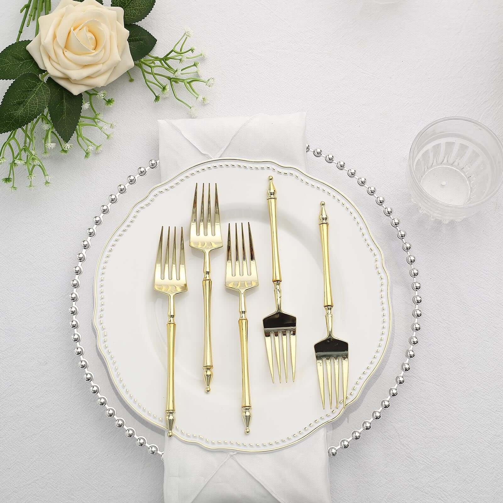 24-Piece Gold European-Style Disposable Dessert Forks with Roman Column Handles