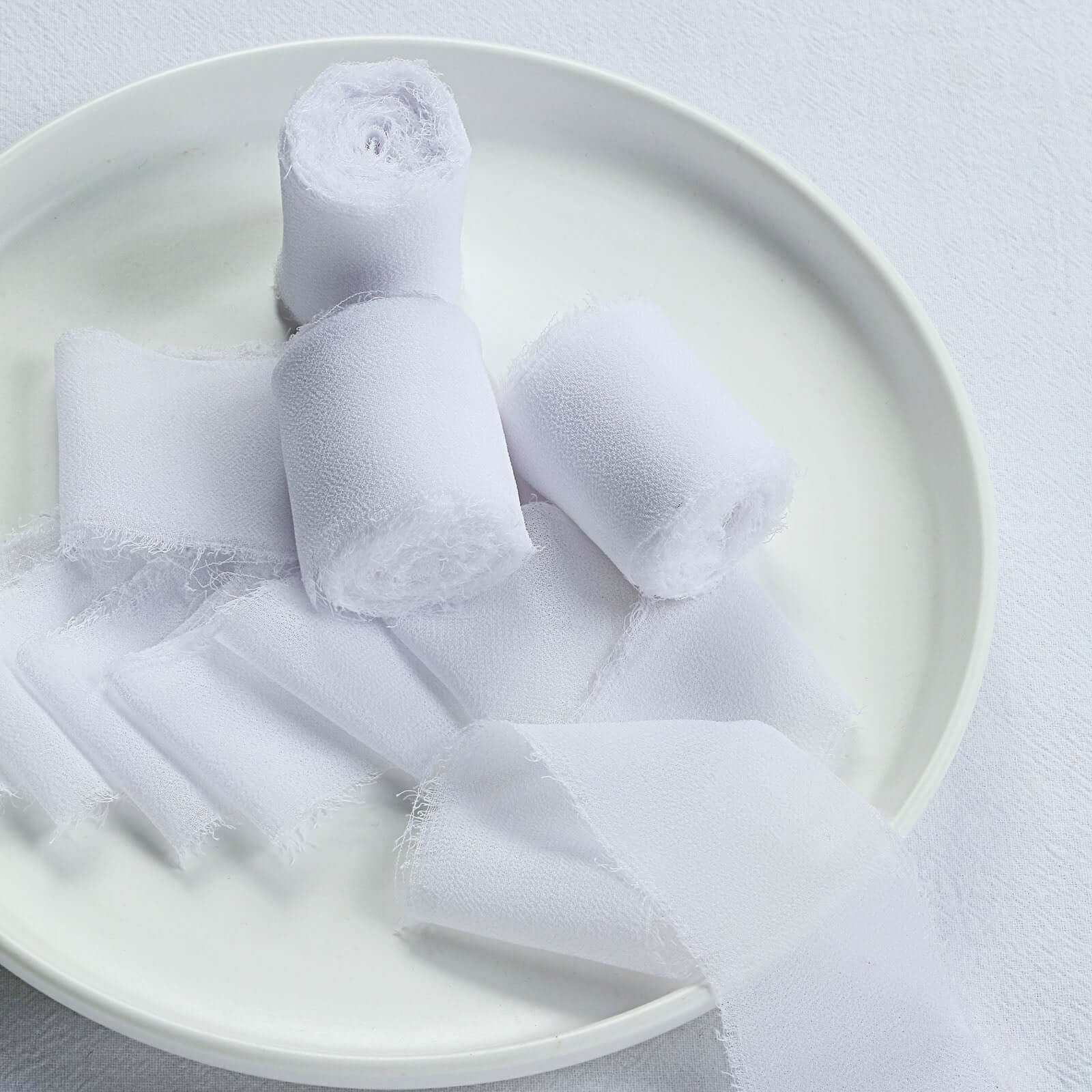 2-Pack White Silk-Like Chiffon Linen Ribbon Rolls for Wedding & Gift Wrapping - 6 Yards Each