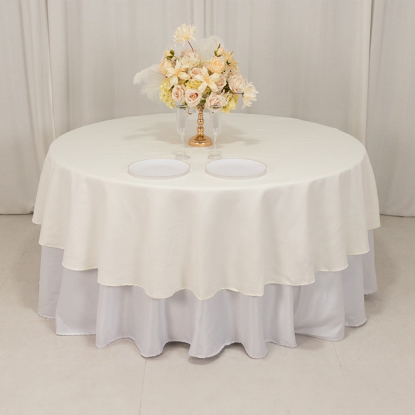 Hot! 90" Wrinkle-Resistant Ivory Cotton Blend Round Tablecloth
