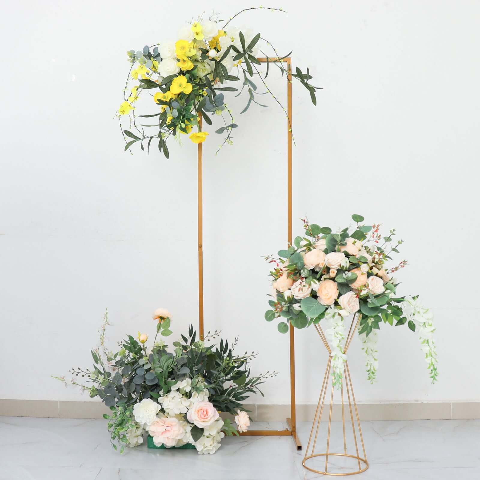 Discount! 4.5ft Slim Gold Metal Rectangular Wedding Arch Backdrop Stand for Floral Display