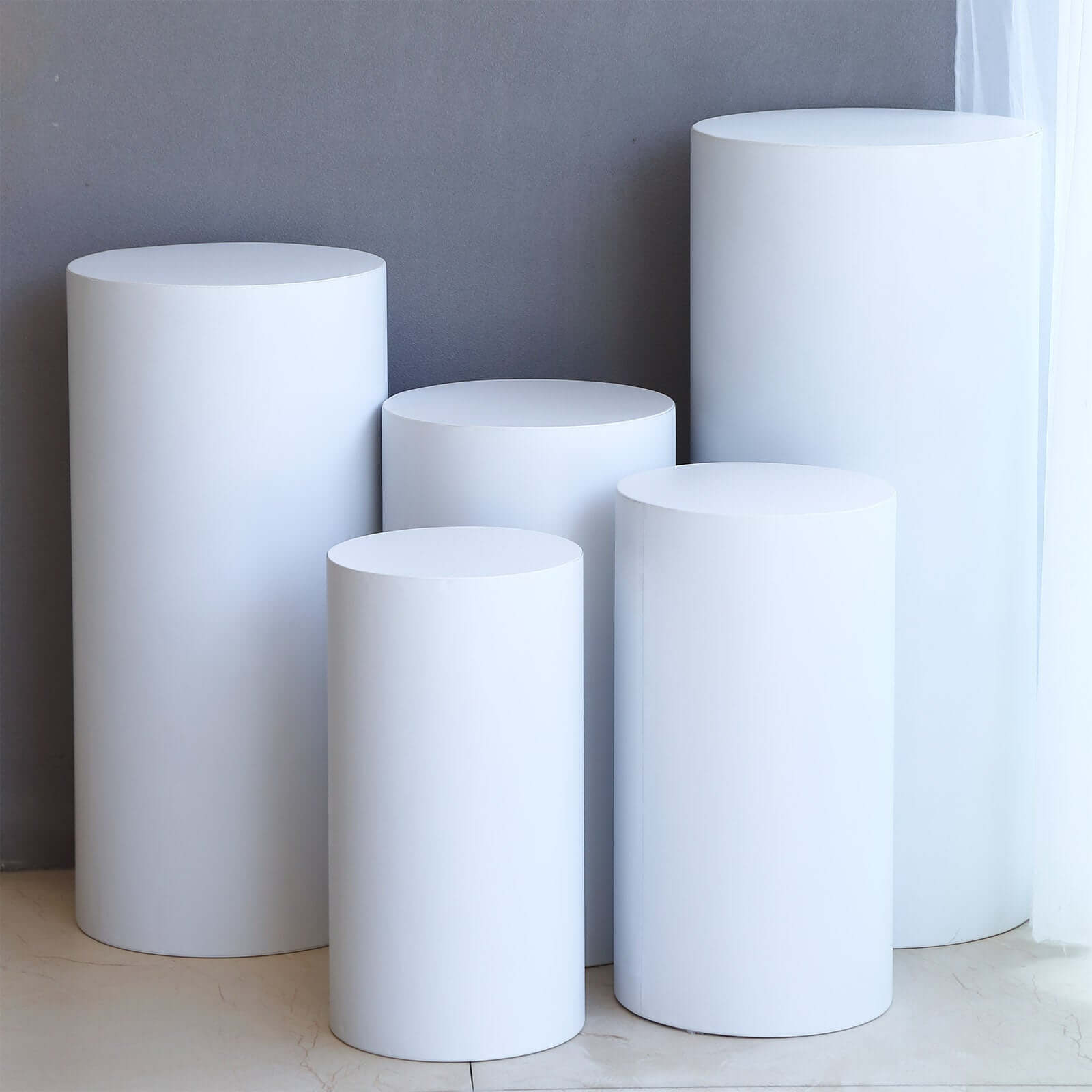 Special Offer! Set of 5 White Metal Round Cylinder Pillar Prop Stands for Wedding Aisle Display