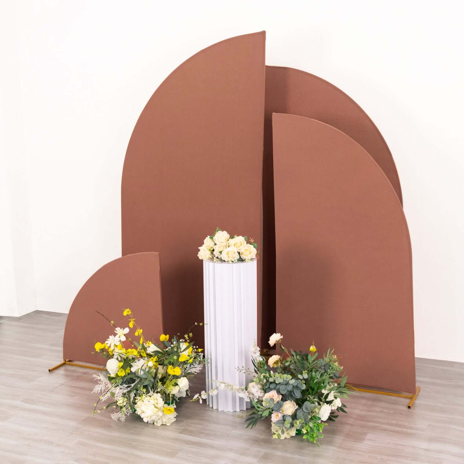 4-Piece Custom Fitted Matte Terracotta (Rust) Spandex Half Moon Wedding Arch Backdrop Covers - 2.5ft to 7ft