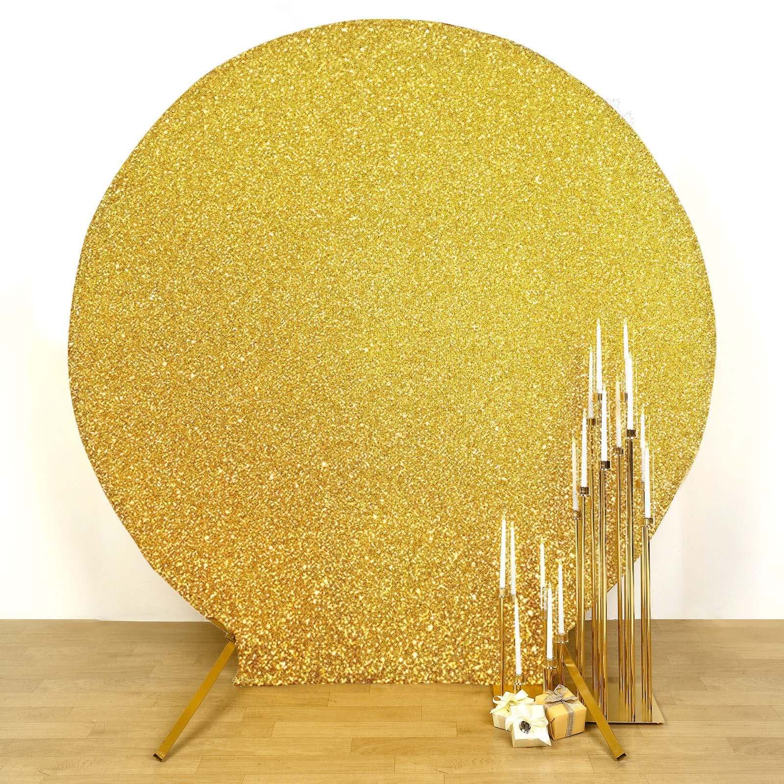 7.5ft Gold Double-Sided Metallic Shimmer Tinsel Spandex Wedding Arch Cover - Ideal Photo Backdrop
