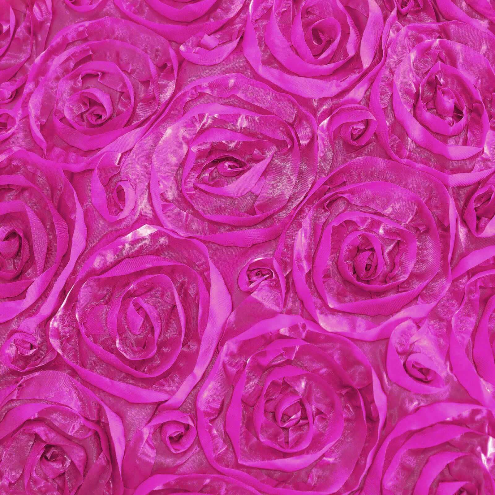 Fuchsia Satin 120 - Inch Round Tablecloth with Stunning 3D Rosette and Seamless Finish