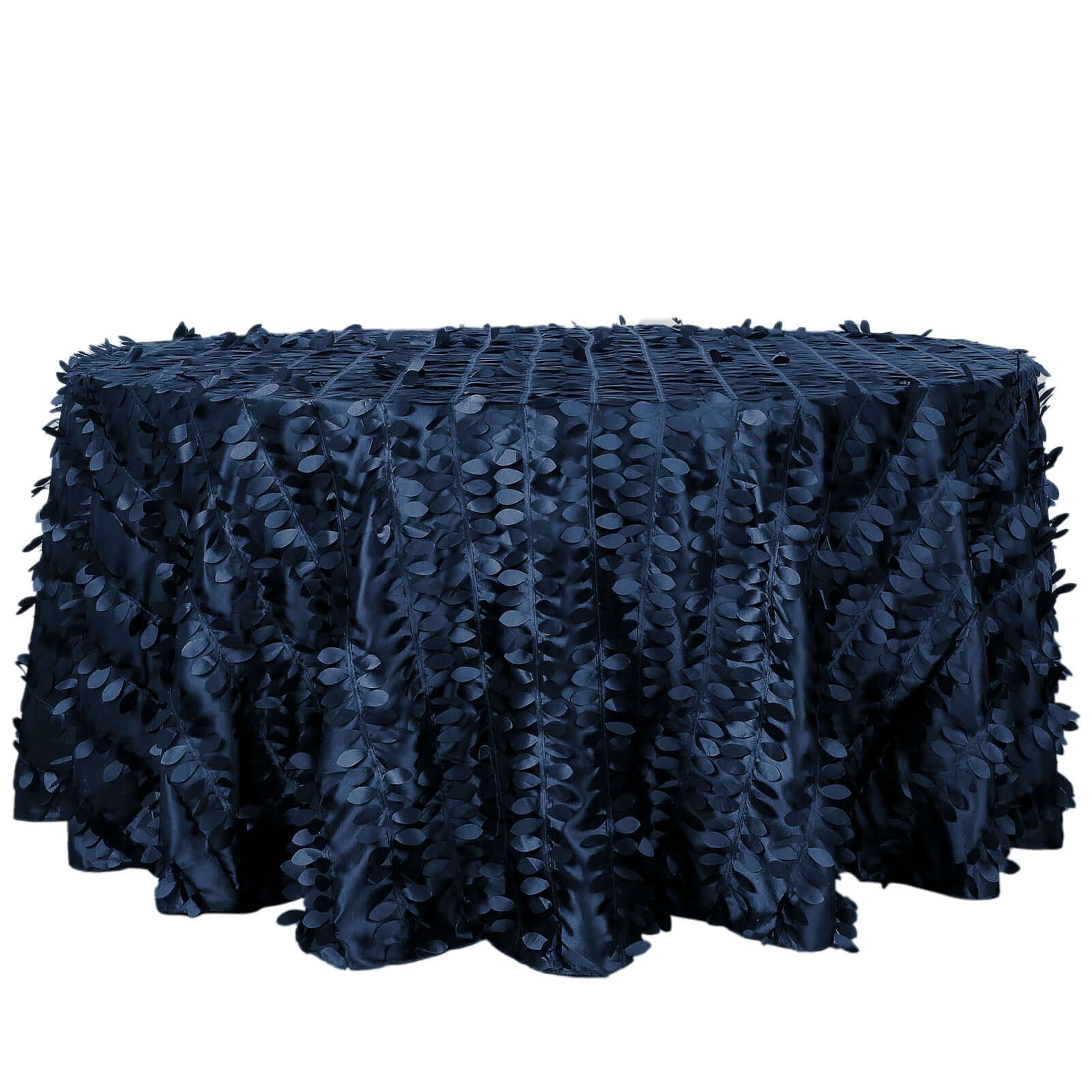 Taffeta 120 Round Tablecloth Navy Blue | 3D Leaf Petal Design Seamless Table Cover