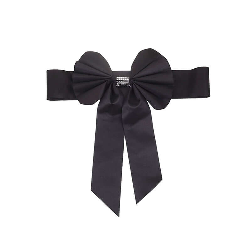 5-Pack Black Satin Faux Leather Chair Sashes with Diamond Rhinestone Buckles - Luxurious Party Decor