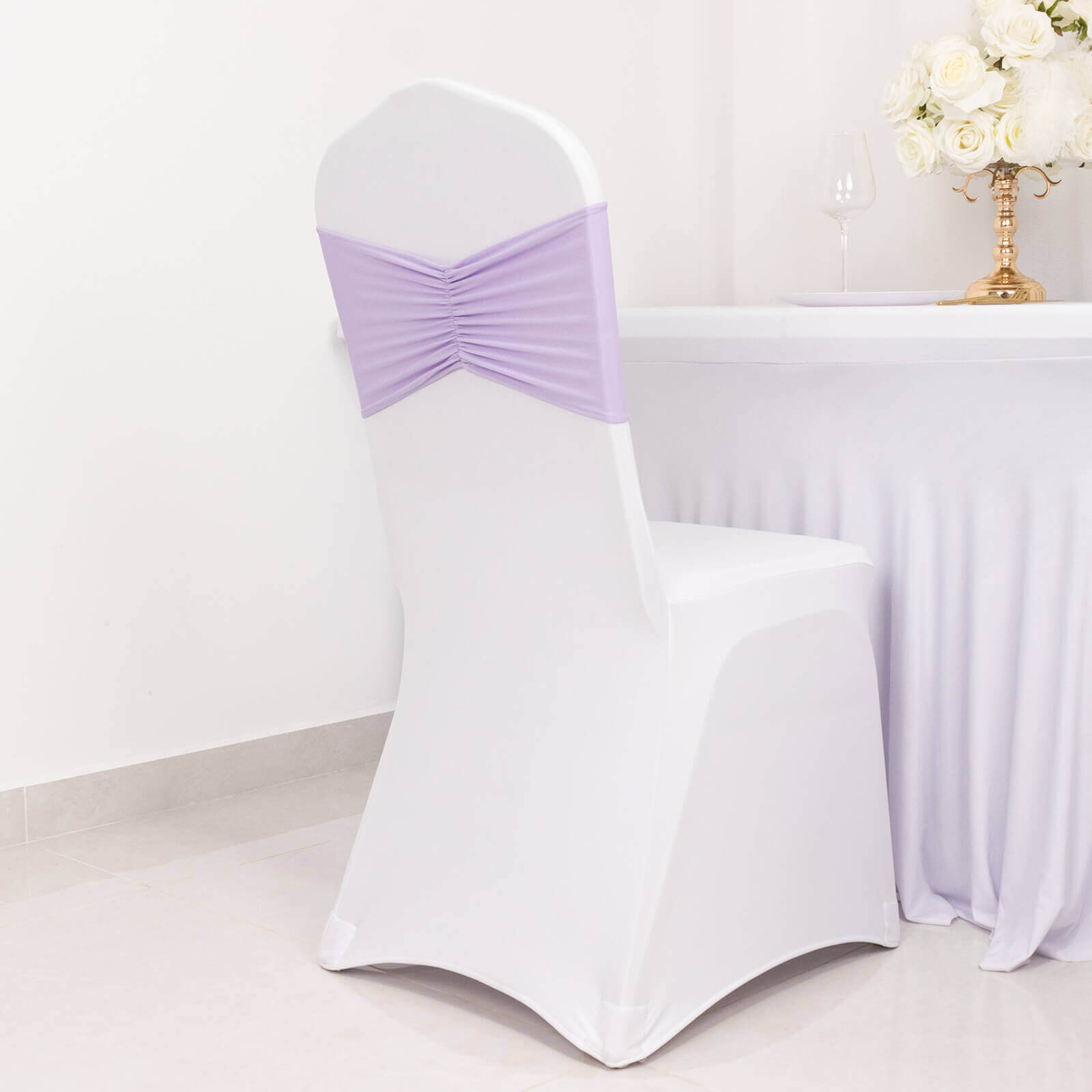 5-Pack Lavender Lilac Ruffled Spandex Chair Sashes - Wide & Easy Stretch Bands