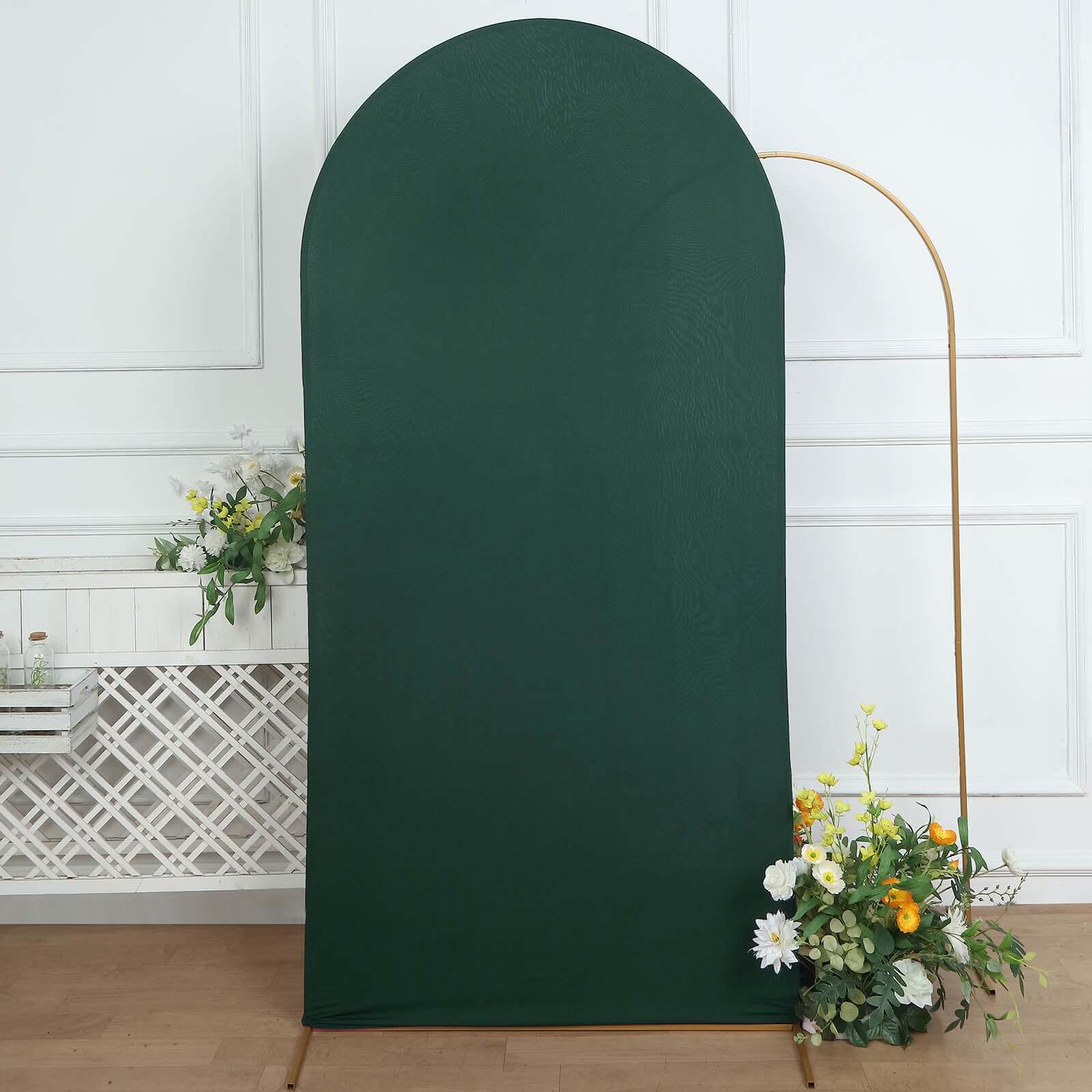 7ft Double - sided Matte Hunter Emerald Green Spandex Fitted Cover for Round Top Wedding Arch