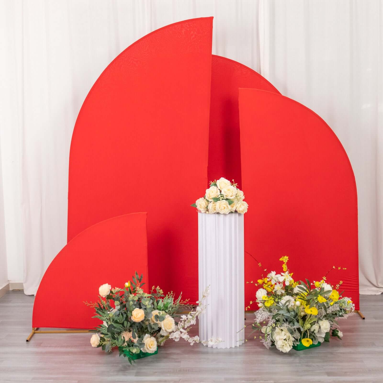 Custom-Fit Matte Red Spandex Half Moon Wedding Arch Covers Set of 4 - 2.5ft to 7ft Sizes
