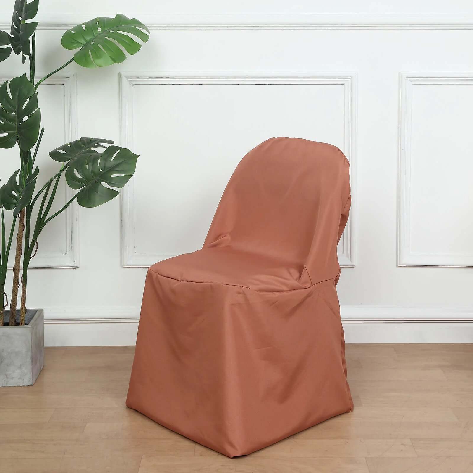 10-Piece Wrinkle-Free, Stain-Resistant Terracotta (Rust) Polyester Slip-On Chair Covers for Folding Chairs