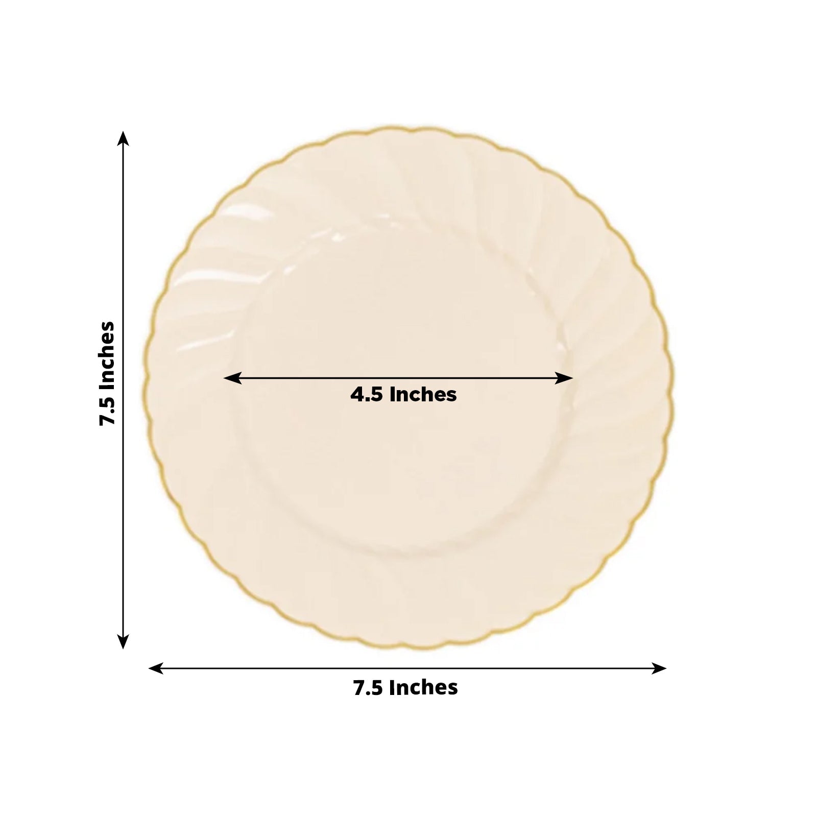 10-Pack Disposable Ivory Plastic Salad Dessert Plates with Gold Flair Rim - Great for Parties