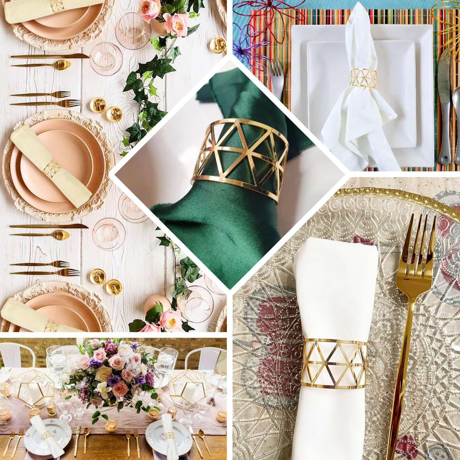 5-Piece Set of Stunning Metallic Gold Geometric Paper Napkin Rings