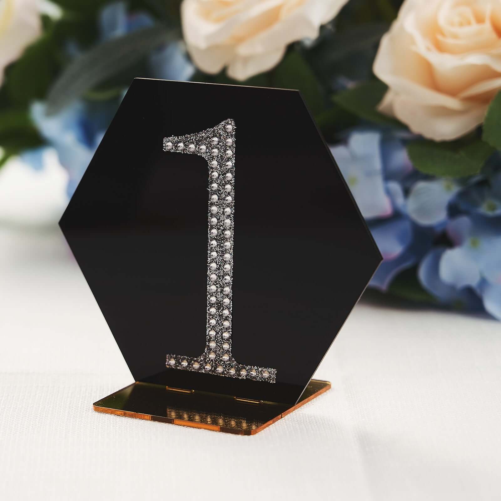 5-Pack Black/Gold Hexagon Acrylic Table Sign Holders - Ideal for Modern Event Centerpieces
