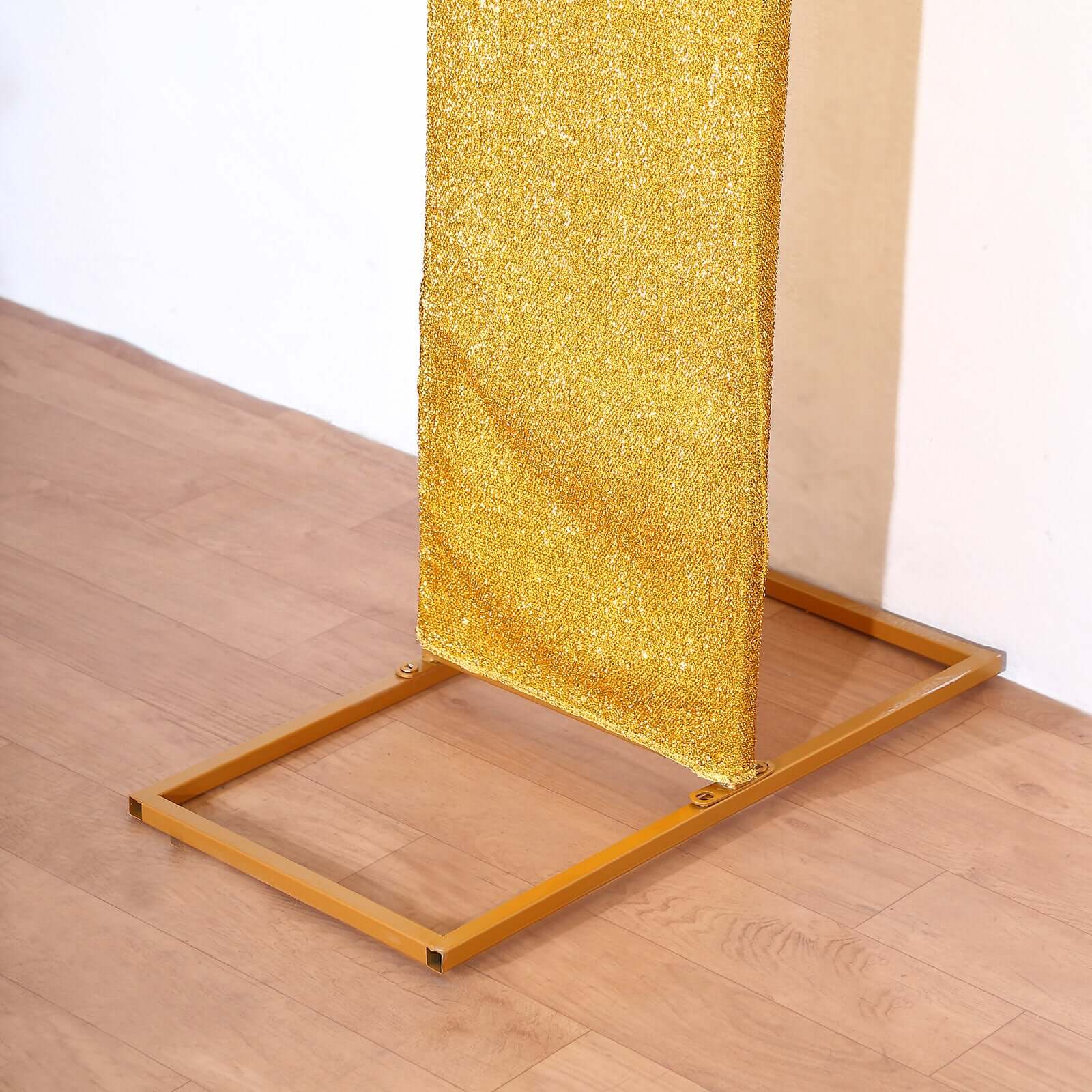 8ft Double-Sided Gold Shimmer Tinsel Spandex U-Shaped Wedding Arch Slipcover